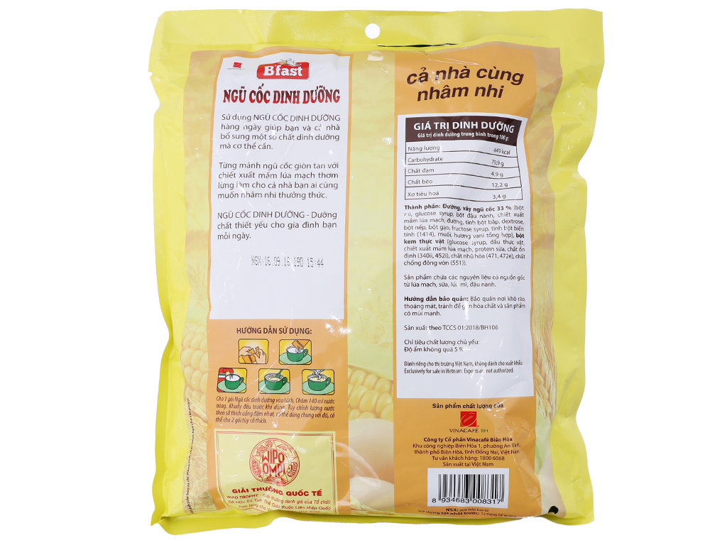 Ngũ cốc dinh dưỡng Vinacafé B' Fast (  bịch 20 gói x 25g ) thùng 14 bịch